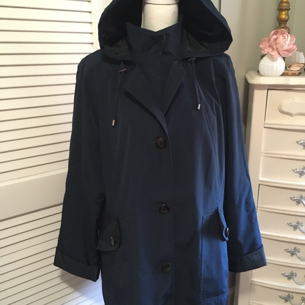 Navy Rain Coat with Detachable Liner and Hood